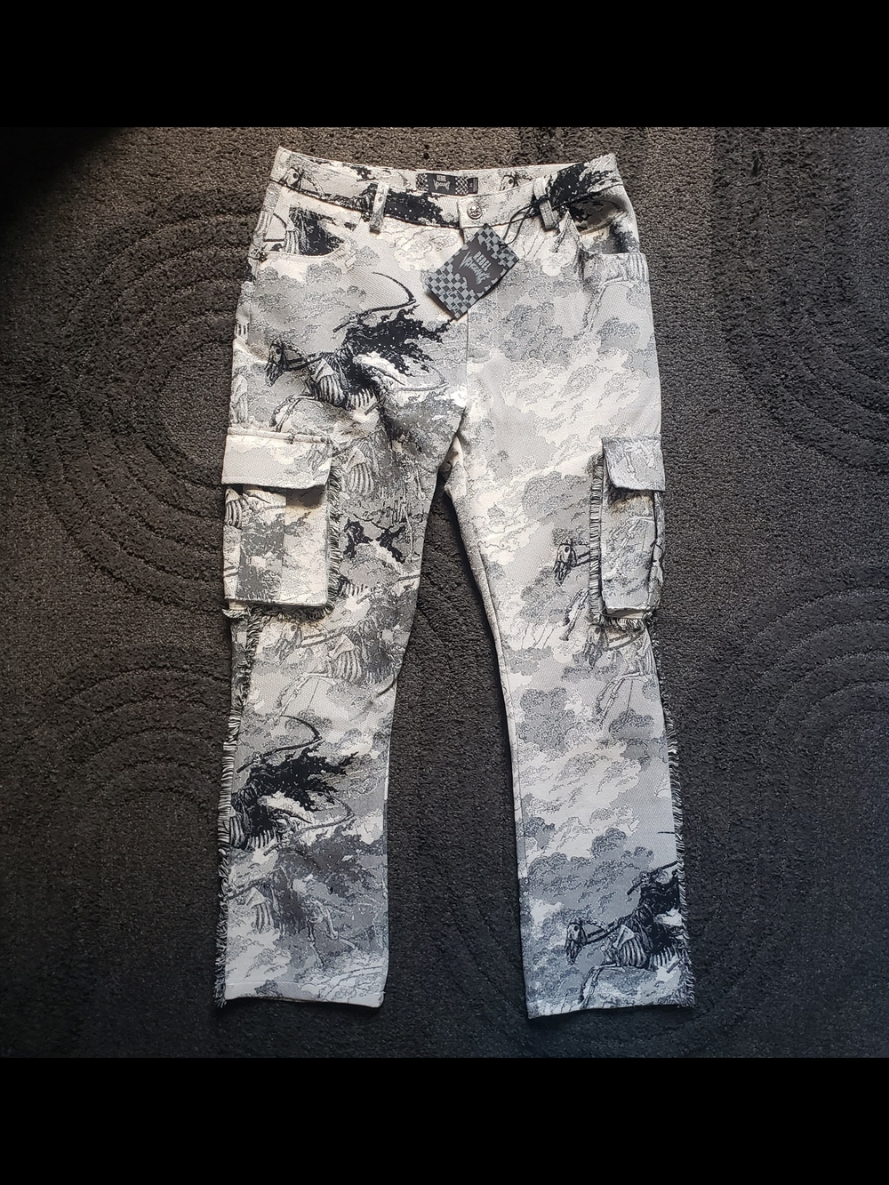 NWT Rebel Vengeance Grim Reaper Skeleton Horse Tapestry Cargo Pants Mens 36